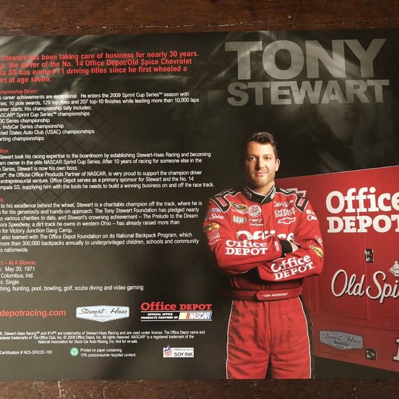 TONY STEWART 2010 OFFICE DEPOT CHEVY IMPALA #14 NASCAR AUTOGRAPHED Dad Gift - Picture 3 of 5